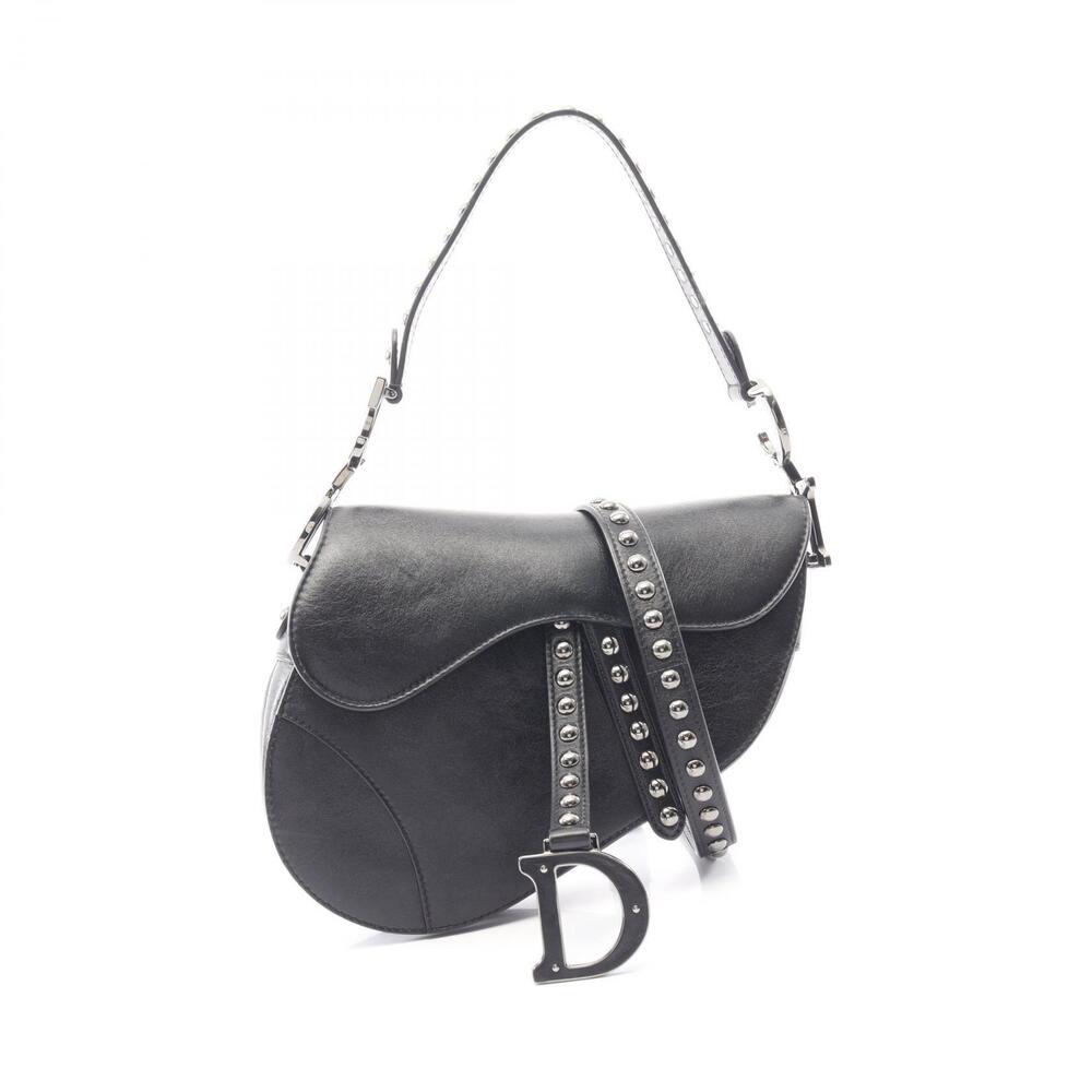 Christian Dior SADDLE Studded Handbag Leather Black